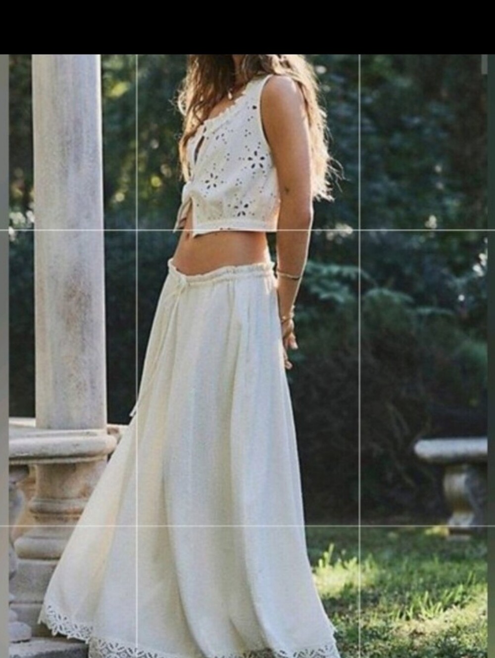 Free People Cream Eyelet Crop Top and Flowing Maxi Skirt Set